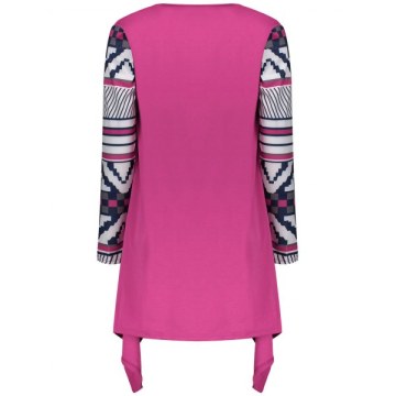 Women's Fashionable Loose Long Sleeve Print Asymmetrical Cardigan - Violet Rose
