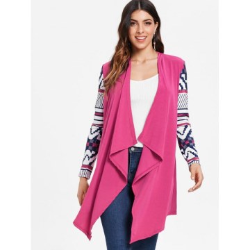 Women's Fashionable Loose Long Sleeve Print Asymmetrical Cardigan - Violet Rose