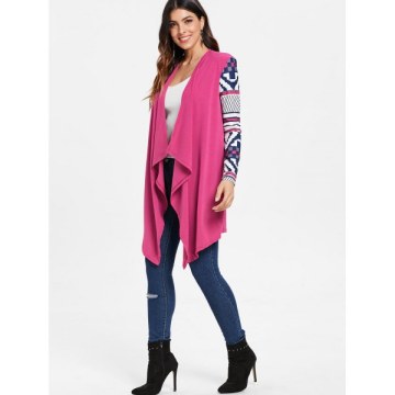 Women's Fashionable Loose Long Sleeve Print Asymmetrical Cardigan - Violet Rose