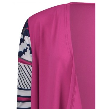 Women's Fashionable Loose Long Sleeve Print Asymmetrical Cardigan - Violet Rose