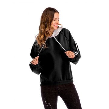 Women's ong Sleeve  Hoodies  Pullover Hoodie Sweatshirts - Black