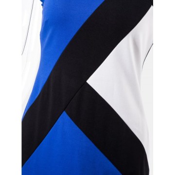Women V-neck Long Sleeve Color Matching Mid Dress - Blue