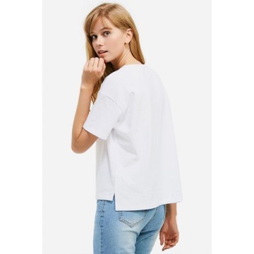 ZAN.STYLE Box Cut Side Slit T-shirt - White