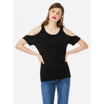ZAN.STYLE Cold Shoulder T-shirt - Black