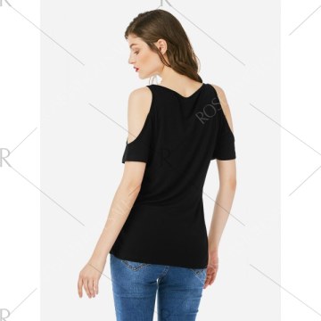 ZAN.STYLE Cold Shoulder T-shirt - Black