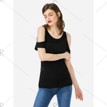 ZAN.STYLE Cold Shoulder T-shirt - Black