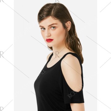 ZAN.STYLE Cold Shoulder T-shirt - Black