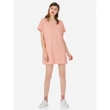 ZAN.STYE Crew Neck Shirt Dress - Pink