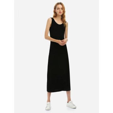ZAN.STYE Crew Neck Sleeveless Dress - Black