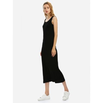 ZAN.STYE Crew Neck Sleeveless Dress - Black