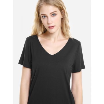 ZAN.STYLE V Neck Sleepwear Short Sleeve Pajama Set - Black