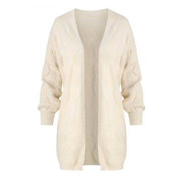 Zigzag Knit Open Front Longline Cardigan - Light Khaki One