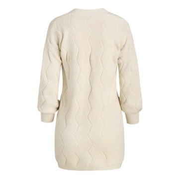 Zigzag Knit Open Front Longline Cardigan - Light Khaki One