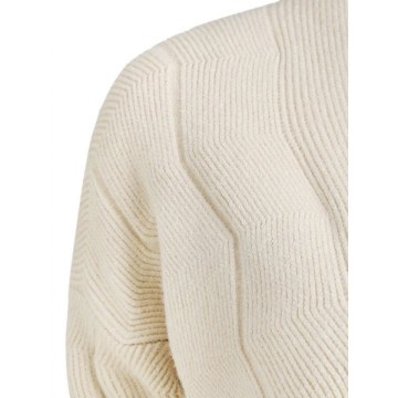 Zigzag Knit Open Front Longline Cardigan - Light Khaki One