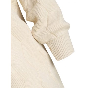 Zigzag Knit Open Front Longline Cardigan - Light Khaki One