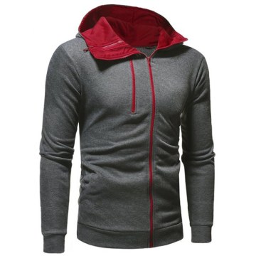 Zip Embellish Casual Hoodie - Carbon Gray