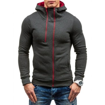 Zip Embellish Casual Hoodie - Carbon Gray