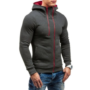 Zip Embellish Casual Hoodie - Carbon Gray