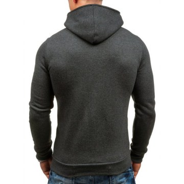 Zip Embellish Casual Hoodie - Carbon Gray