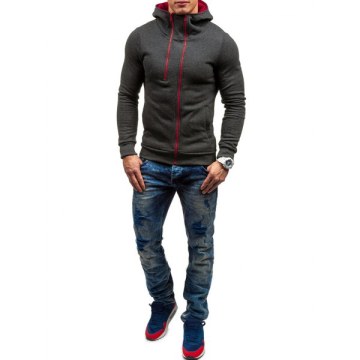 Zip Embellish Casual Hoodie - Carbon Gray