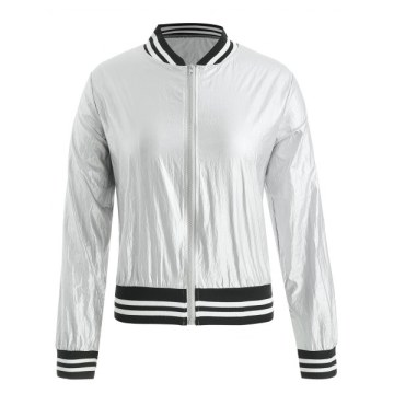 Zip Fly Metallic Bomber Jacket - ilver