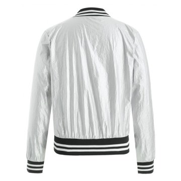 Zip Fly Metallic Bomber Jacket - ilver