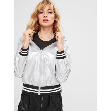 Zip Fly Metallic Bomber Jacket - ilver