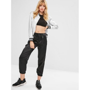 Zip Fly Metallic Bomber Jacket - ilver