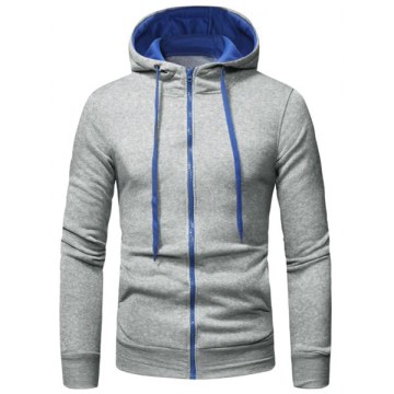 Zipper Color Spliced Slim Fit Hoodie - Dark Gray