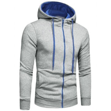 Zipper Color Spliced Slim Fit Hoodie - Dark Gray