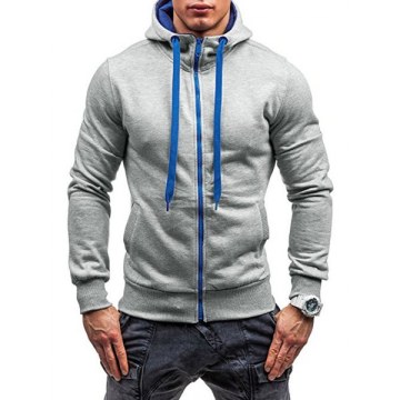 Zipper Color Spliced Slim Fit Hoodie - Dark Gray