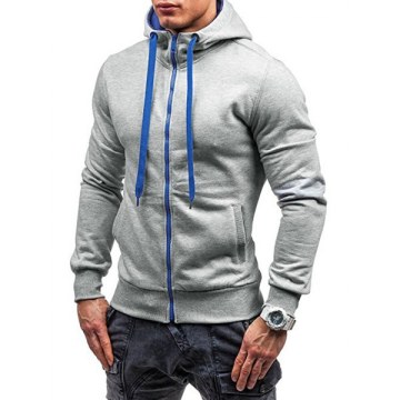 Zipper Color Spliced Slim Fit Hoodie - Dark Gray