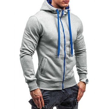 Zipper Color Spliced Slim Fit Hoodie - Dark Gray