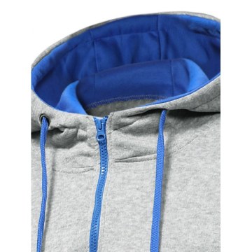Zipper Color Spliced Slim Fit Hoodie - Dark Gray
