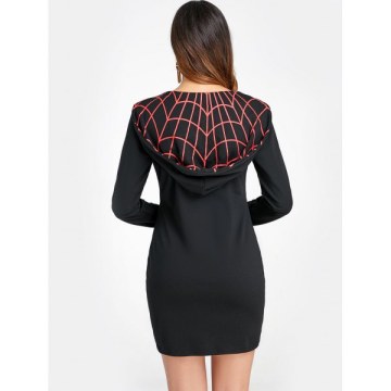 Zipper Fly Mini Hoodie Dress - Black