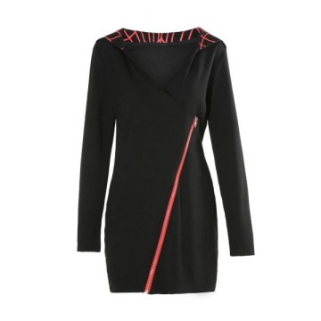 Zipper Fly Mini Hoodie Dress - Black