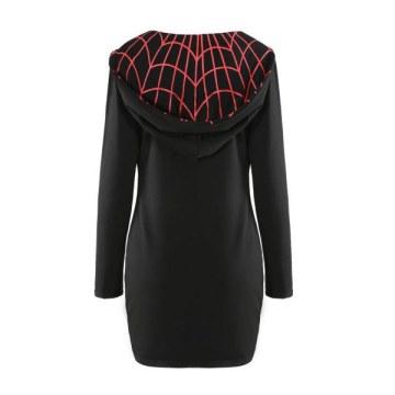 Zipper Fly Mini Hoodie Dress - Black