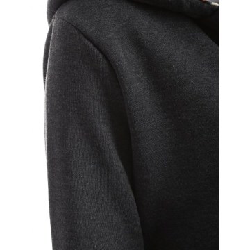 Zipper Fly Thicken Leopard Pattern Hoodie - Black Grey