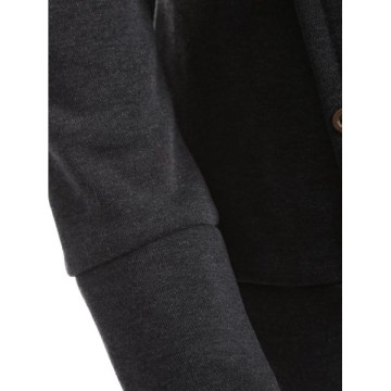 Zipper Fly Thicken Leopard Pattern Hoodie - Black Grey