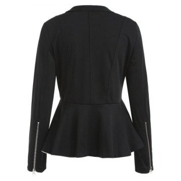 Zippered Ruffle Peplum Jacket - Black
